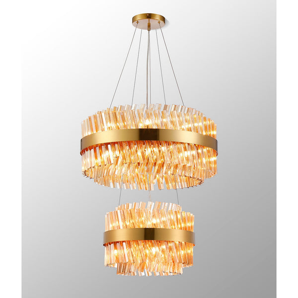 Kelly Two Tier Pendant 40cm & 60cm Tiers in Brass & Amber Glass