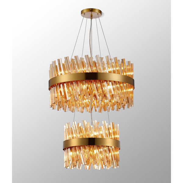 Kelly Two Tier Pendant 40cm & 60cm Tiers in Brass & Amber Glass
