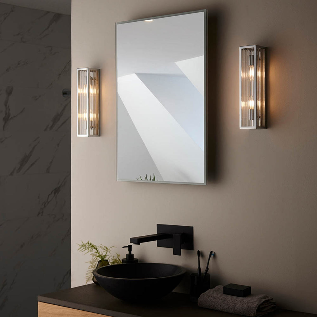 Newham Two Light Ribbed Bathroom Wall Light in Chrome