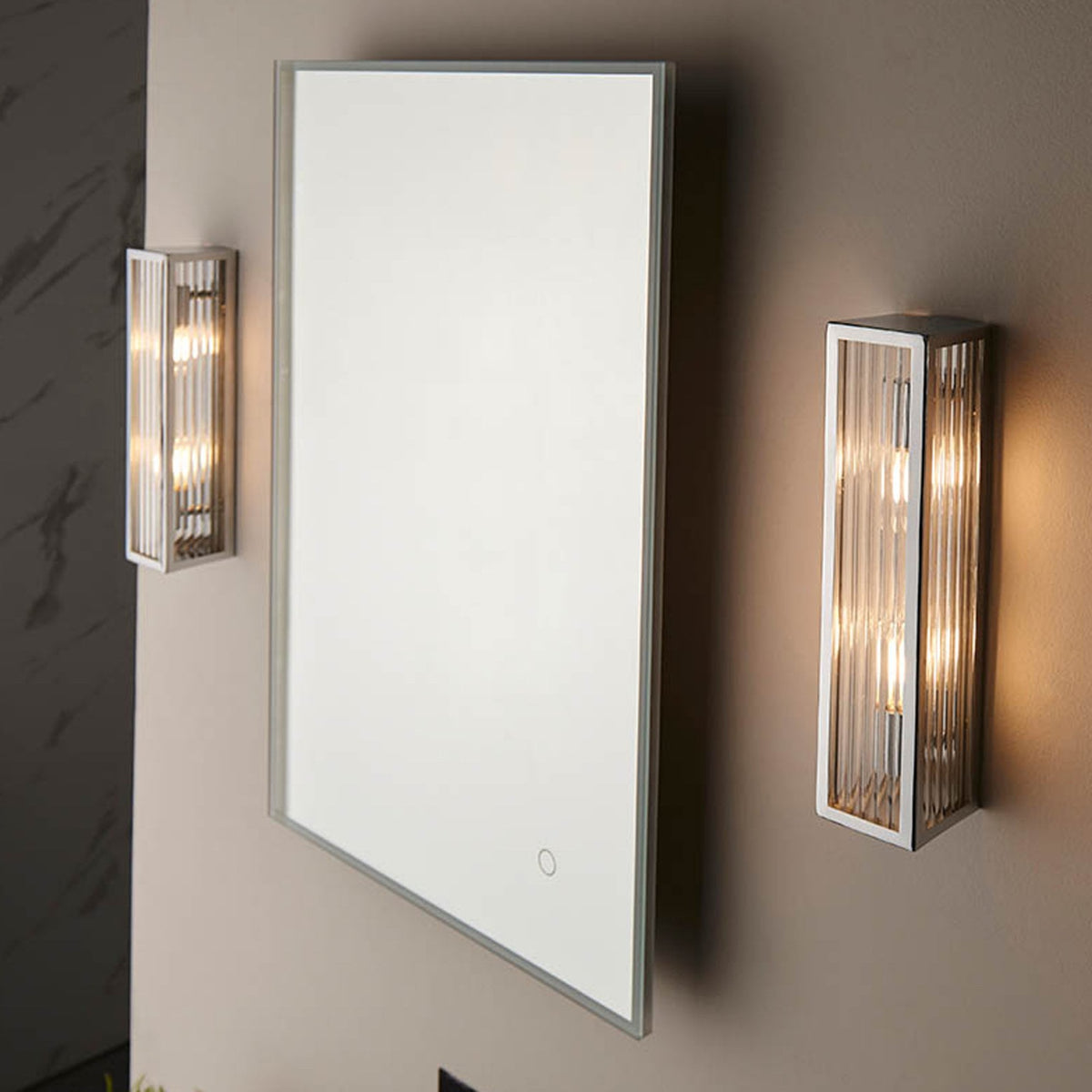 Newham Two Light Ribbed Bathroom Wall Light in Chrome