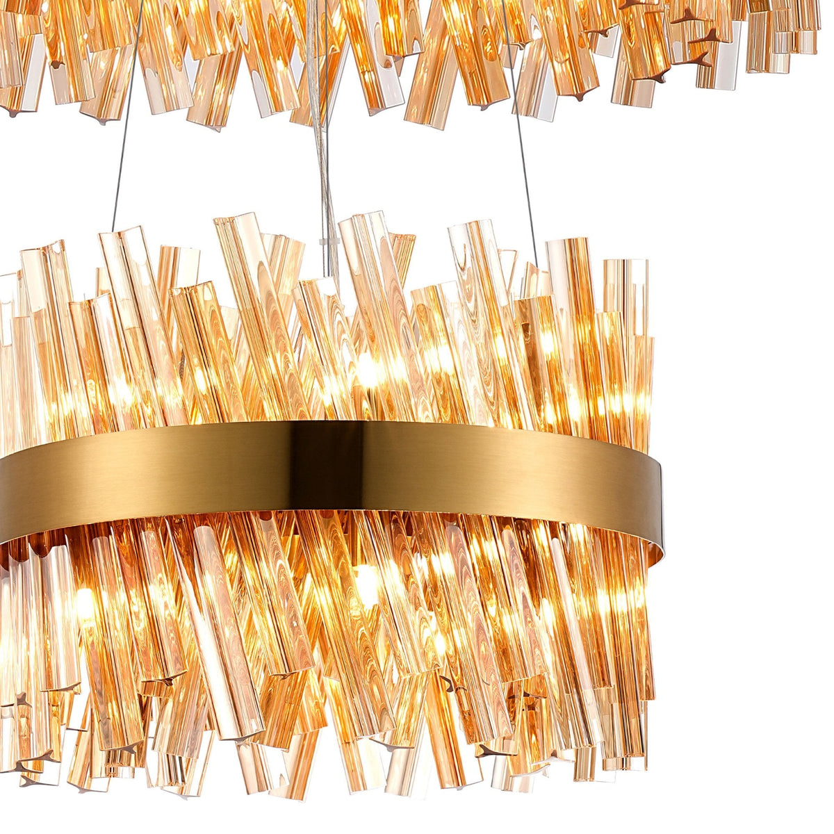 Kelly Two Tier Pendant 40cm & 60cm Tiers in Brass & Amber Glass