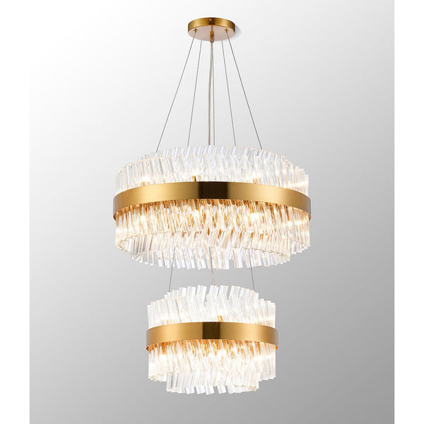 Kelly Two Tier Pendant 40cm & 60cm Tiers in Brass & Clear Glass