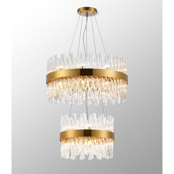 Kelly Two Tier Pendant 40cm & 60cm Tiers in Brass & Clear Glass