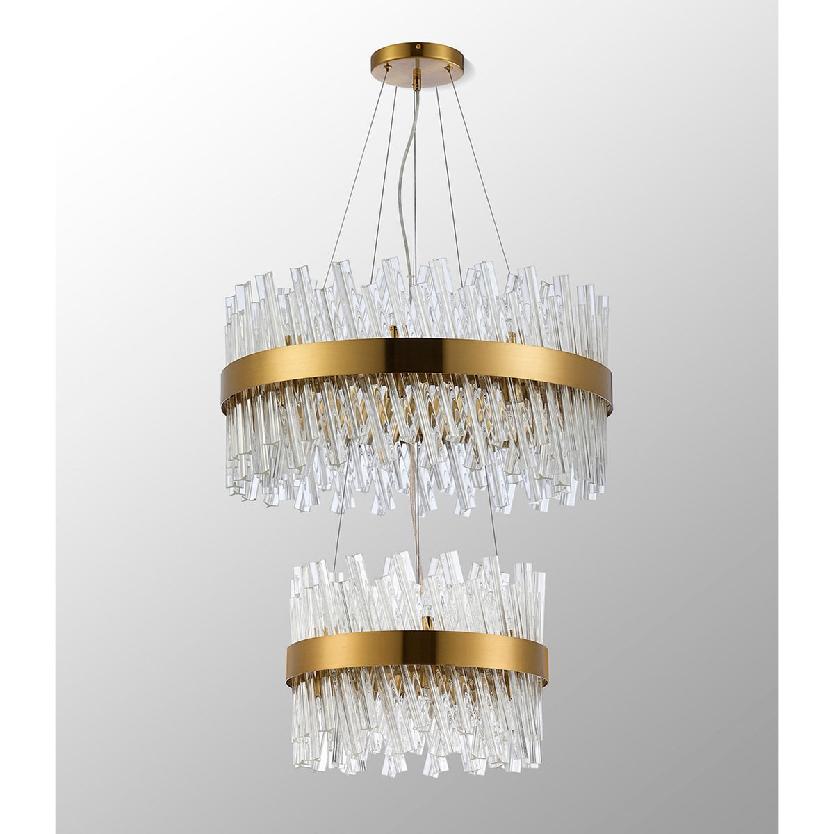 Kelly Two Tier Pendant 40cm & 60cm Tiers in Brass & Clear Glass