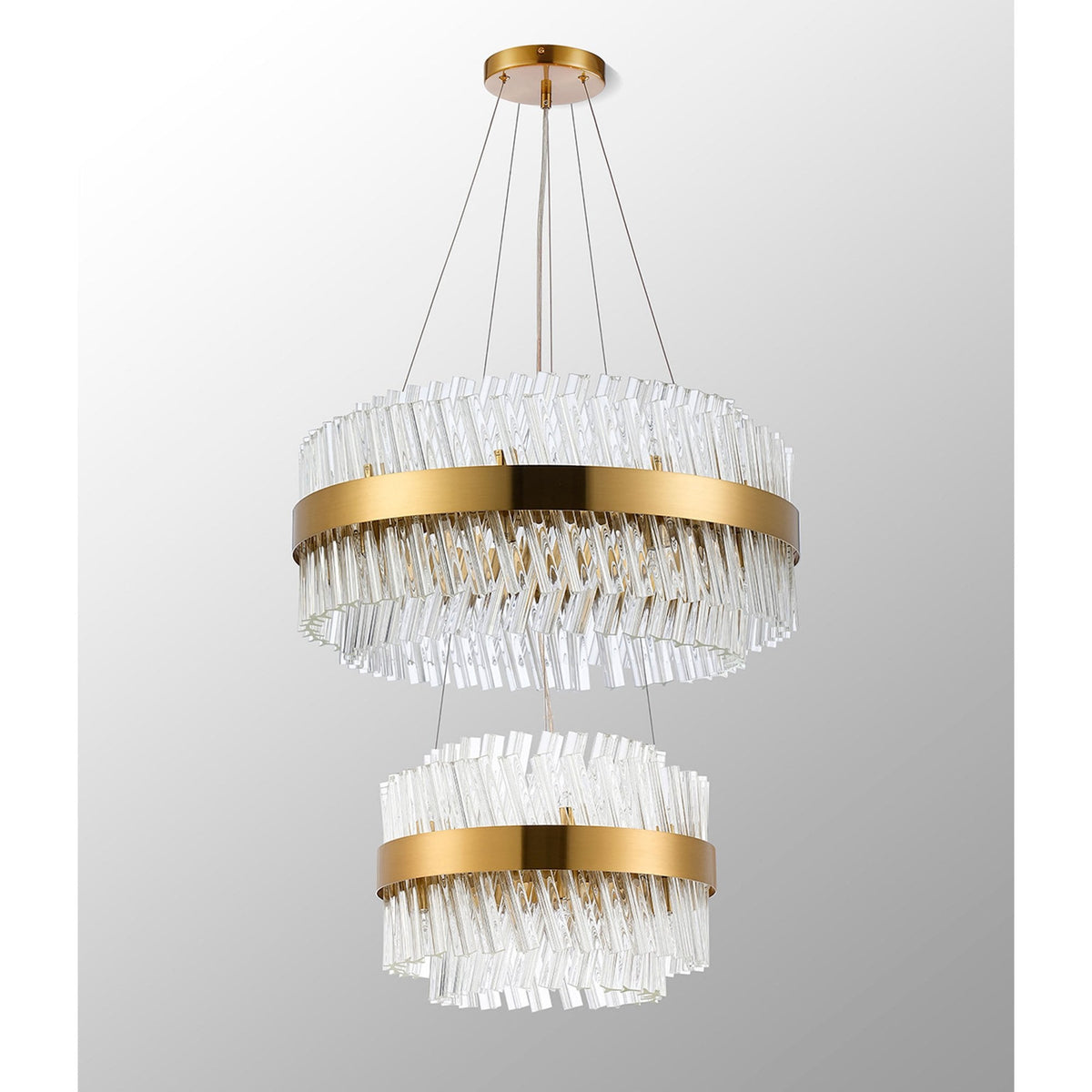 Kelly Two Tier Pendant 40cm & 60cm Tiers in Brass & Clear Glass