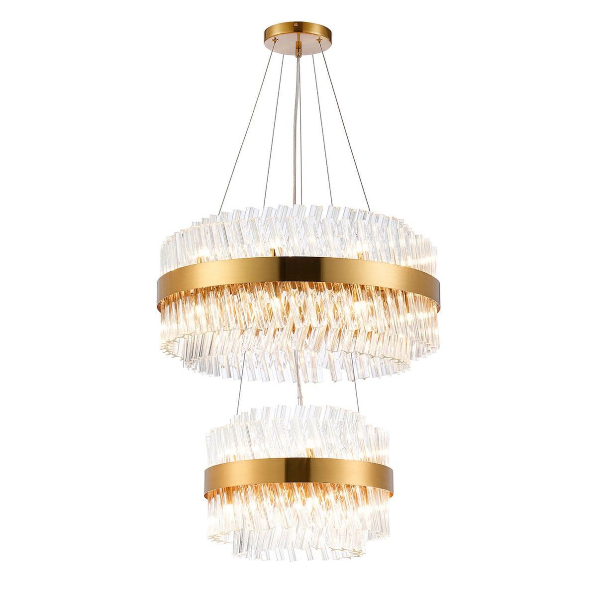 Kelly Two Tier Pendant 40cm & 60cm Tiers in Brass & Clear Glass