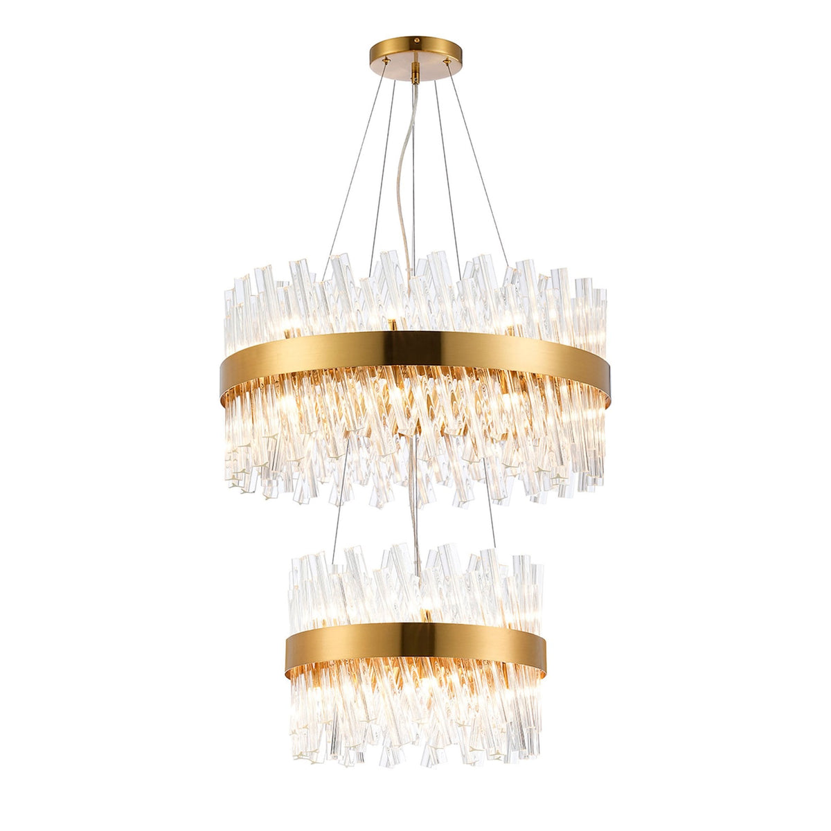 Kelly Two Tier Pendant 40cm & 60cm Tiers in Brass & Clear Glass