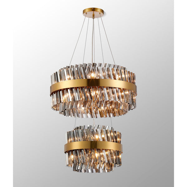 Kelly Two Tier Pendant 40cm & 60cm Tiers in Brass & Smoke Glass