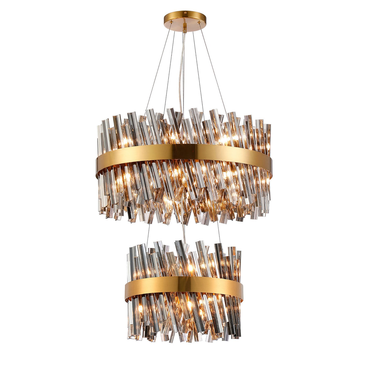 Kelly Two Tier Pendant 40cm & 60cm Tiers in Brass & Smoke Glass
