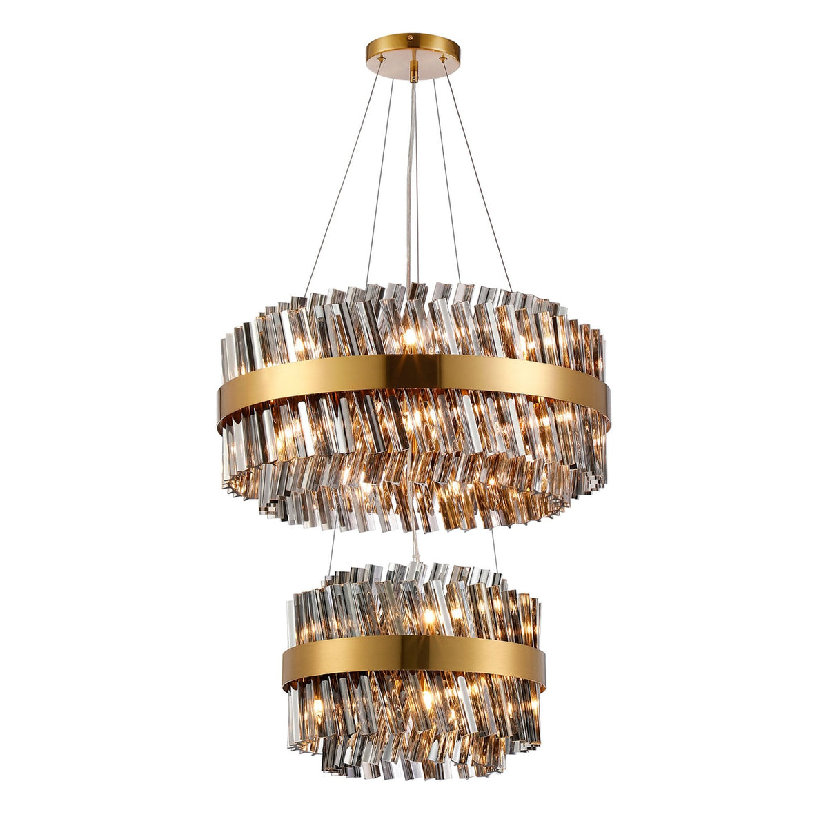Kelly Two Tier Pendant 40cm & 60cm Tiers in Brass & Smoke Glass