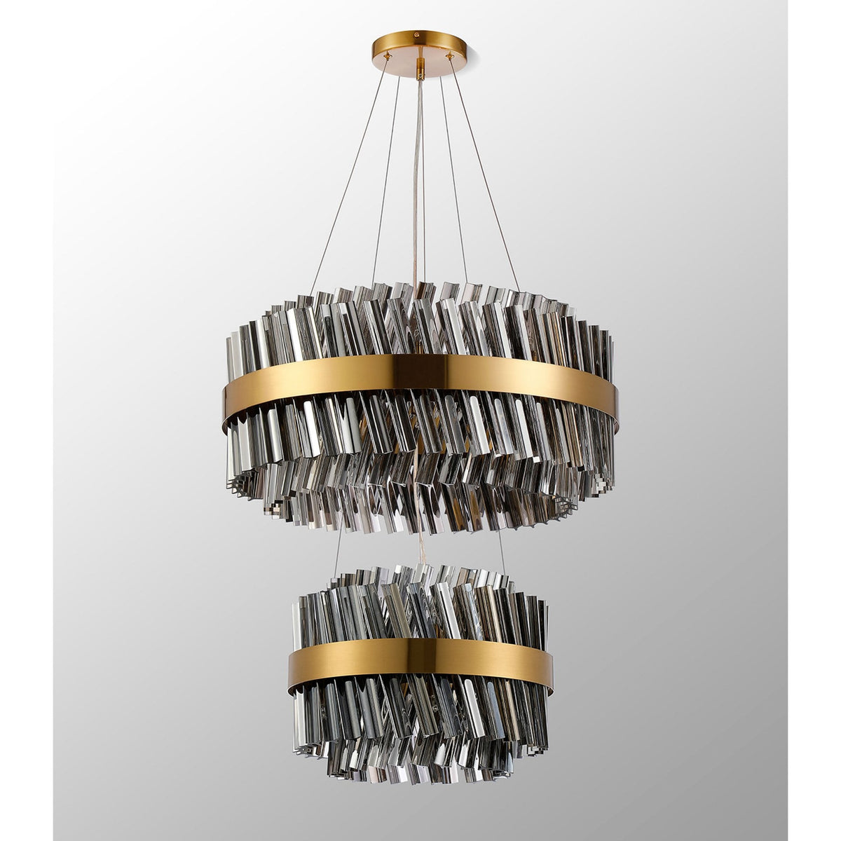 Kelly Two Tier Pendant 40cm & 60cm Tiers in Brass & Smoke Glass