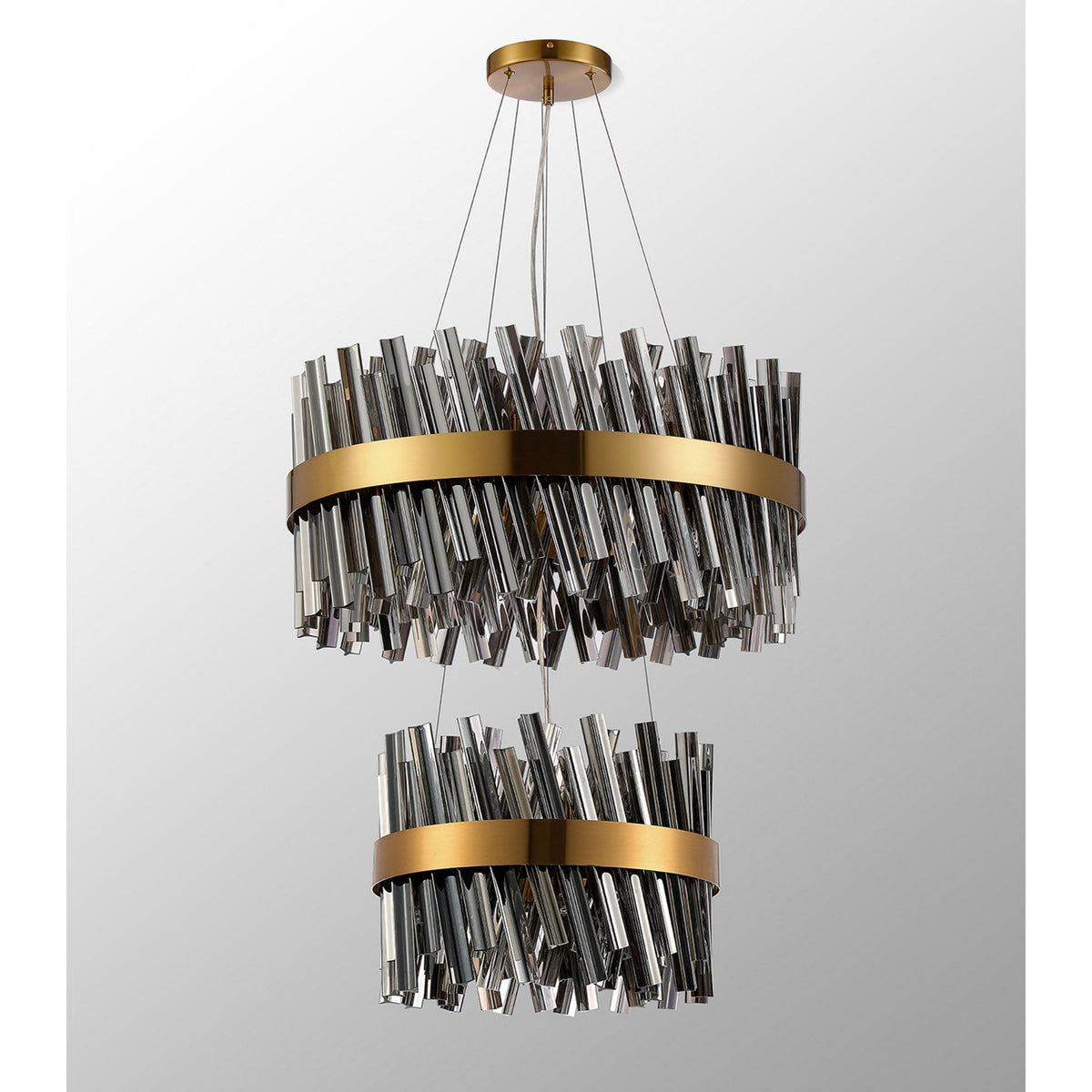 Kelly Two Tier Pendant 40cm & 60cm Tiers in Brass & Smoke Glass