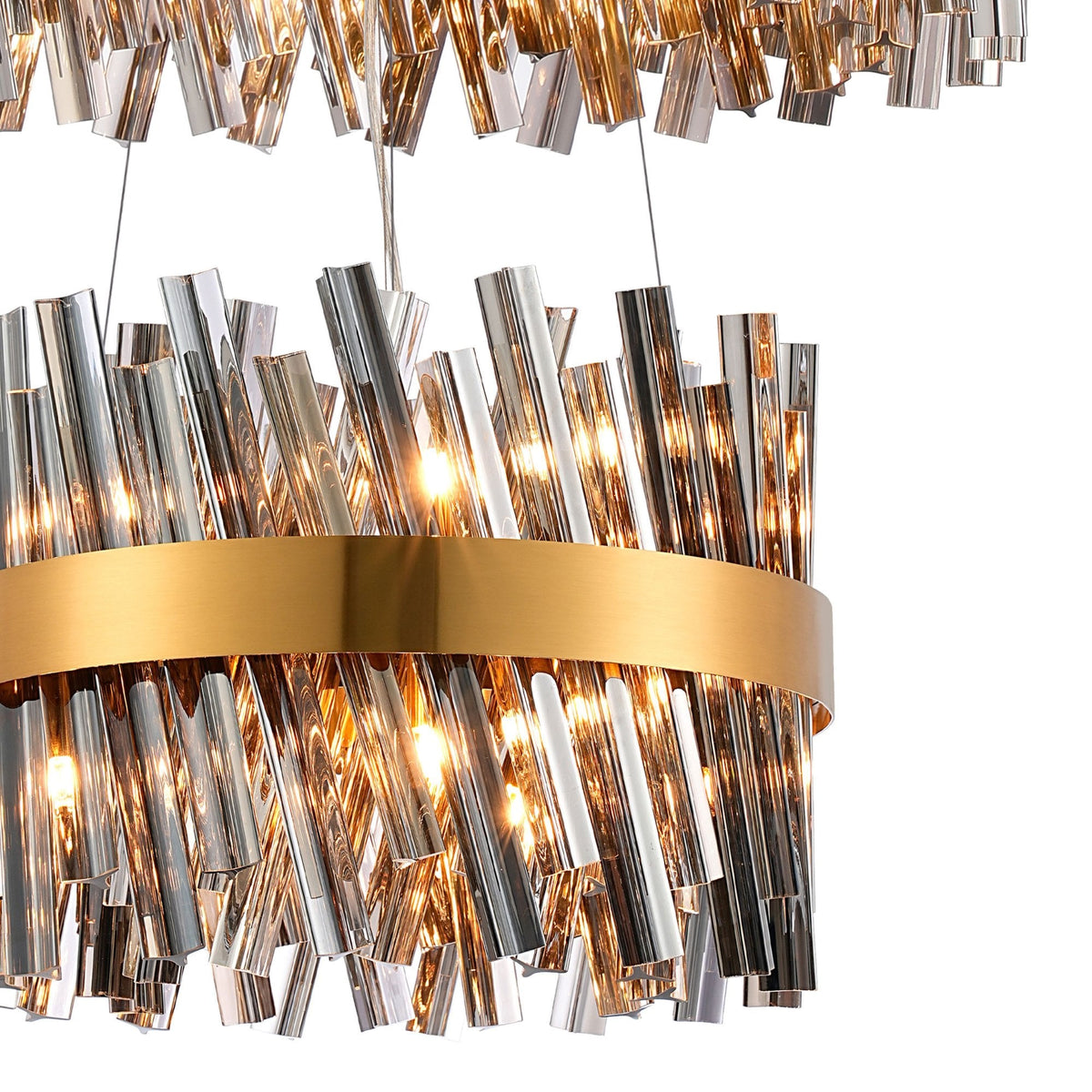Kelly Two Tier Pendant 40cm & 60cm Tiers in Brass & Smoke Glass