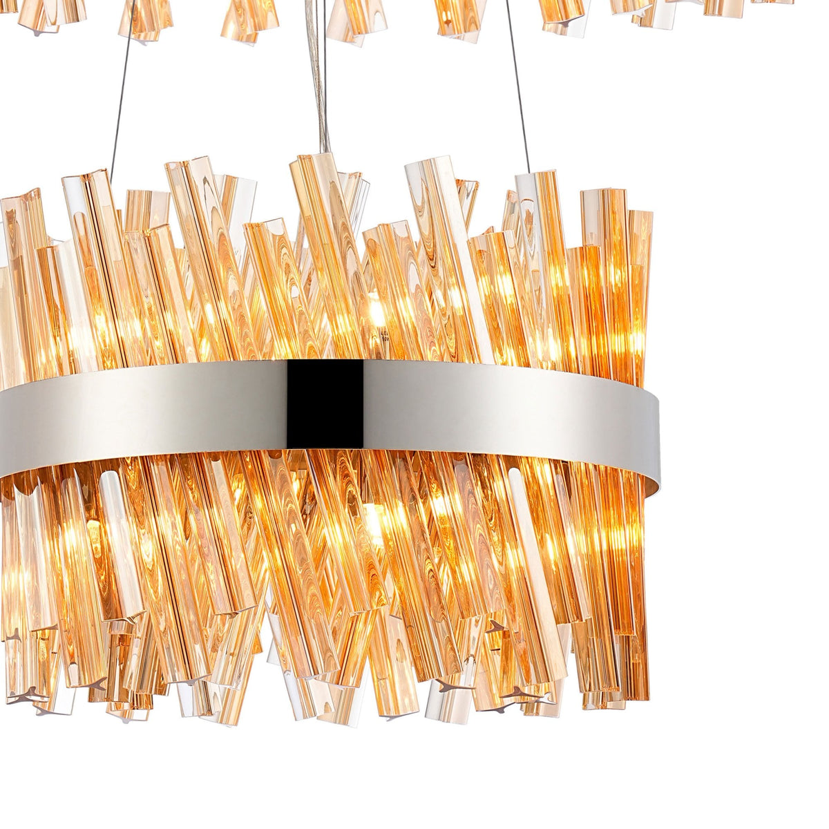 Kelly Two Tier Pendant 40cm & 60cm Tiers in Polished Nickel & Amber Glass