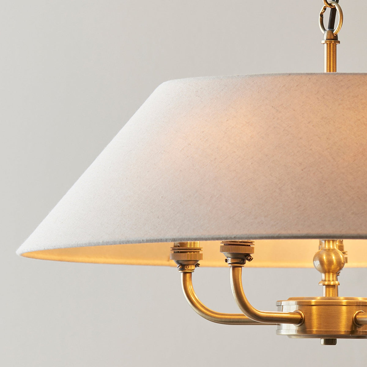 Lille Five Light Pendant in Antique Brass with Tapered Natural Linen Shade