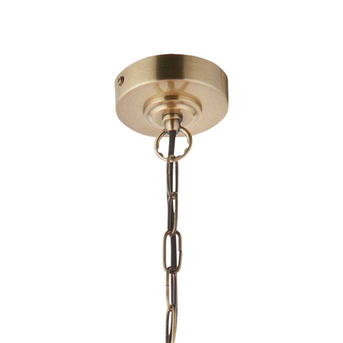 Lille Five Light Pendant in Antique Brass with Tapered Natural Linen Shade