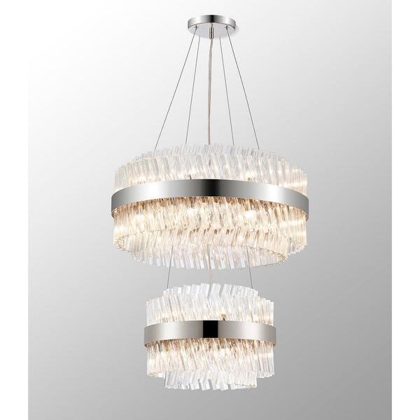 Kelly Two Tier Pendant 40cm & 60cm Tiers in Polished Nickel & Clear Glass