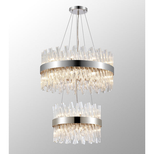 Kelly Two Tier Pendant 40cm & 60cm Tiers in Polished Nickel & Clear Glass
