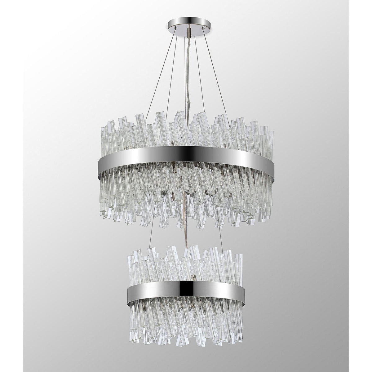 Kelly Two Tier Pendant 40cm & 60cm Tiers in Polished Nickel & Clear Glass