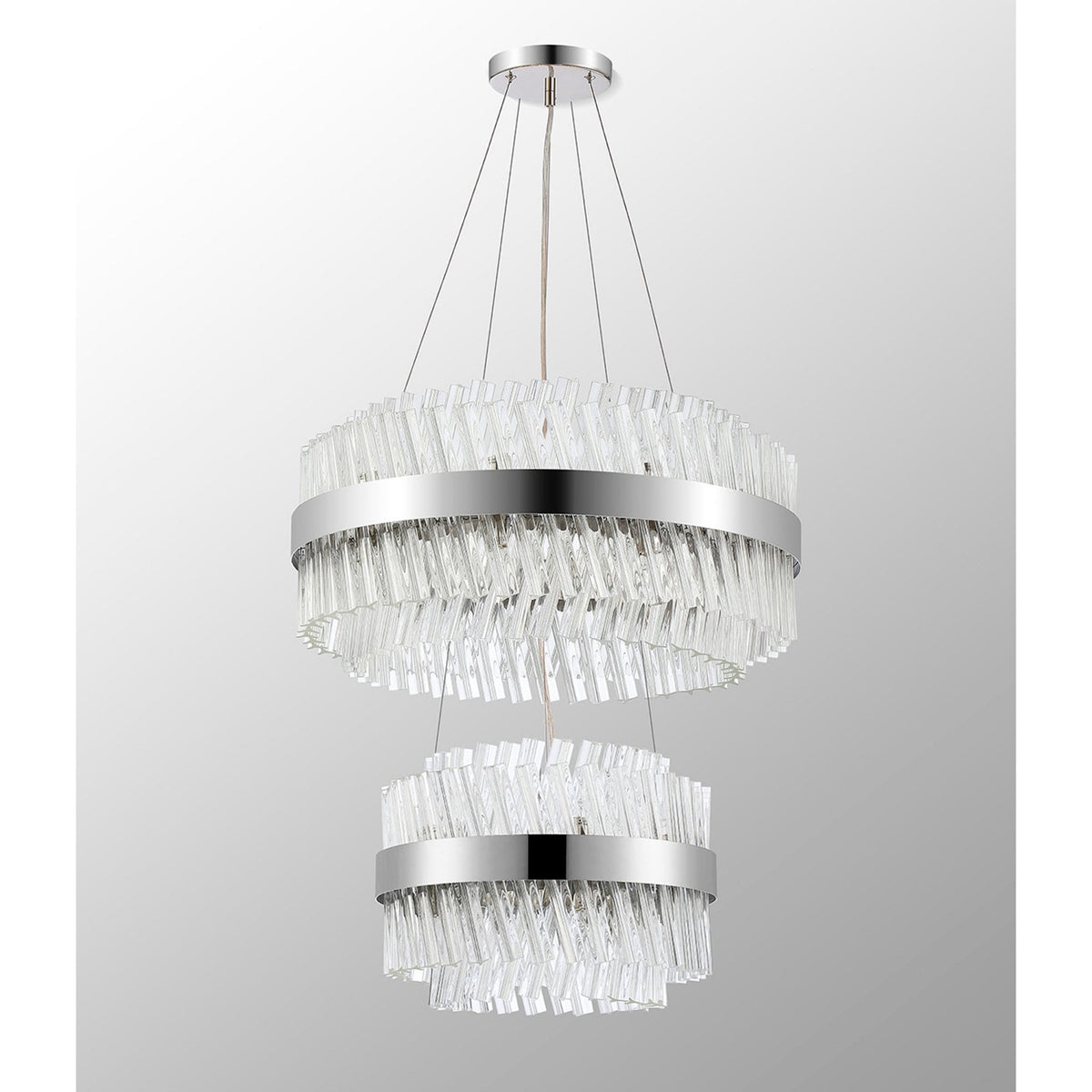 Kelly Two Tier Pendant 40cm & 60cm Tiers in Polished Nickel & Clear Glass