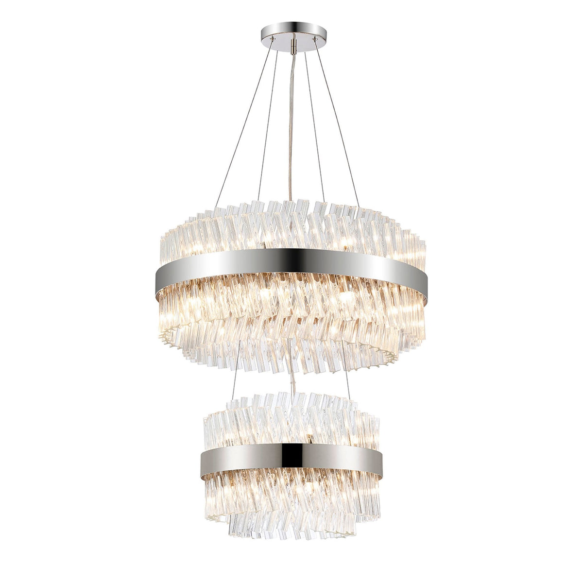 Kelly Two Tier Pendant 40cm & 60cm Tiers in Polished Nickel & Clear Glass