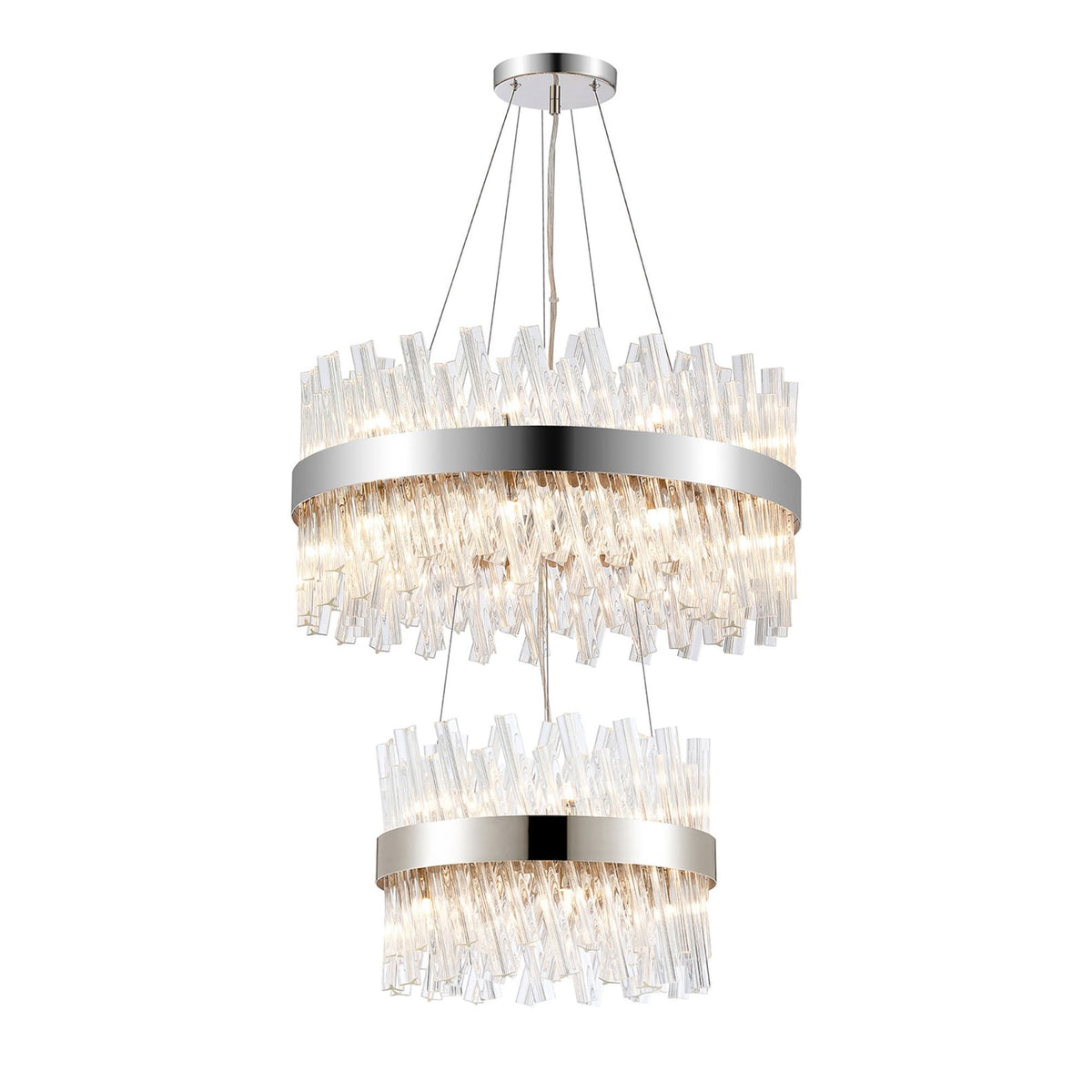 Kelly Two Tier Pendant 40cm & 60cm Tiers in Polished Nickel & Clear Glass