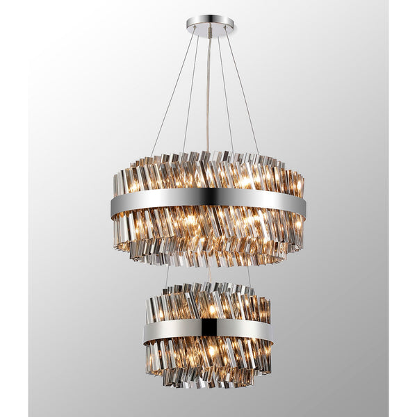 Kelly Two Tier Pendant 40cm & 60cm Tiers in Polished Nickel & Smoke Glass
