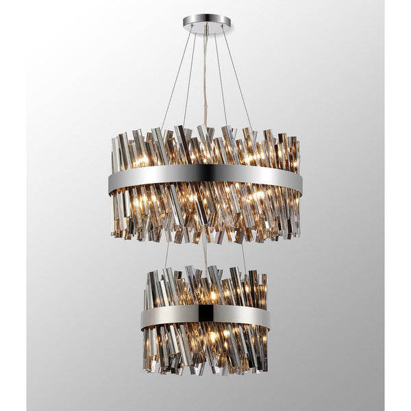 Kelly Two Tier Pendant 40cm & 60cm Tiers in Polished Nickel & Smoke Glass