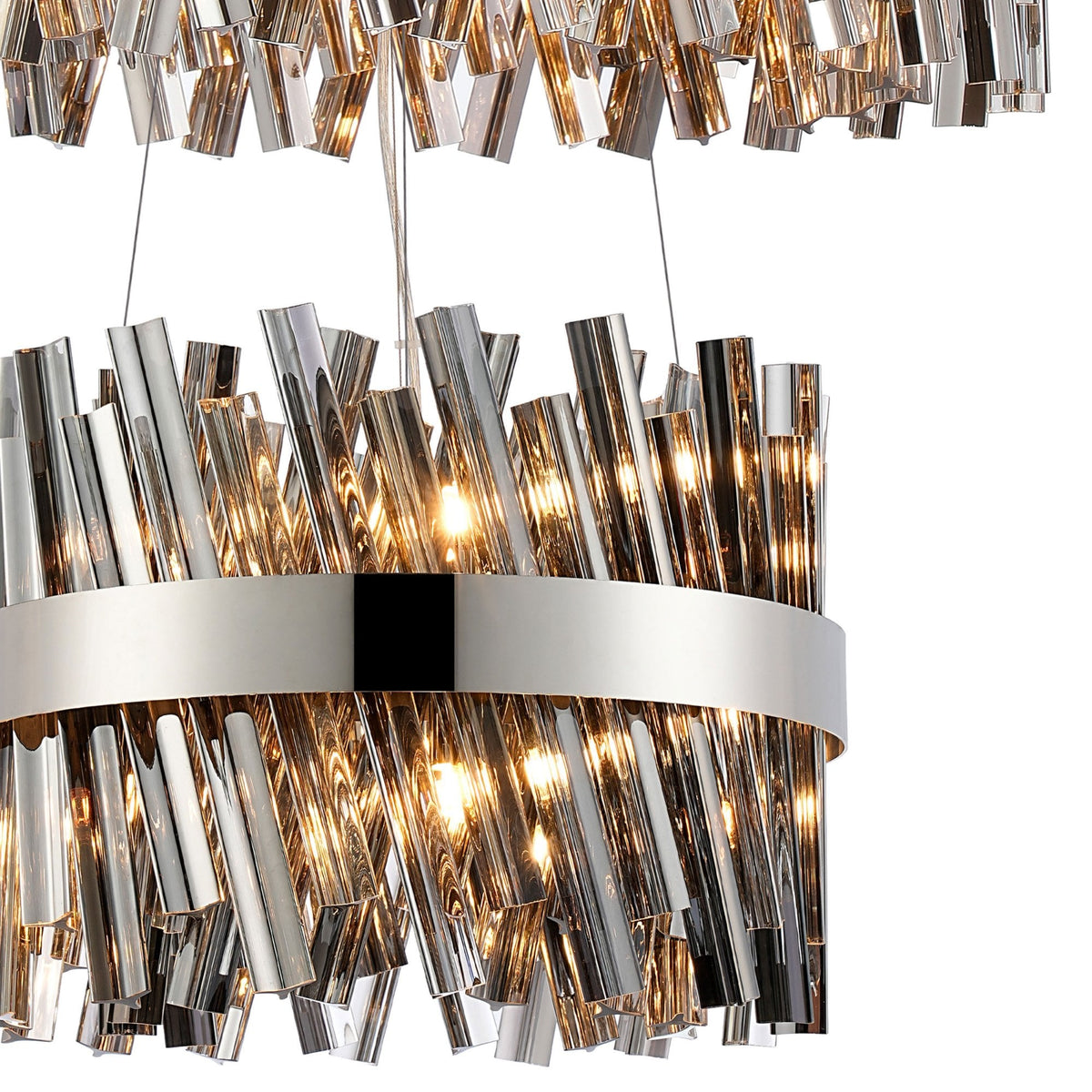 Kelly Two Tier Pendant 40cm & 60cm Tiers in Polished Nickel & Smoke Glass