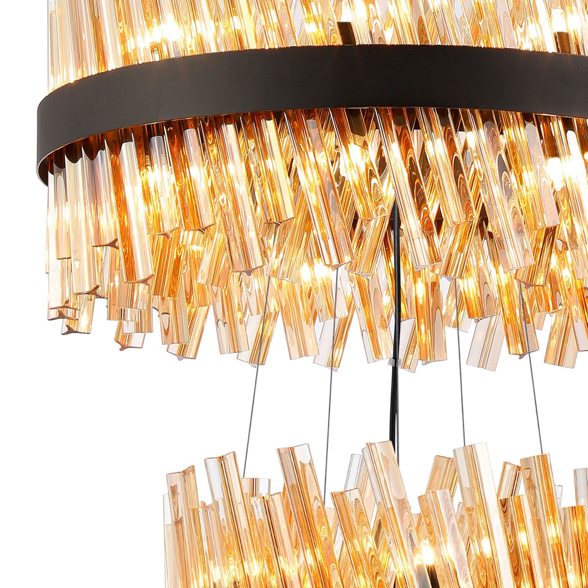 Kelly Three Tier Pendant 25cm, 40cm & 60cm Tiers in Satin Black & Amber Glass