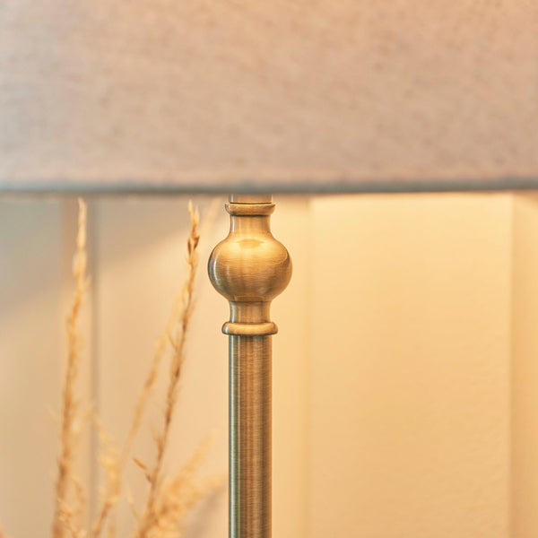 Lille Table Lamp in Antique Brass with Tapered Natural Linen Shade