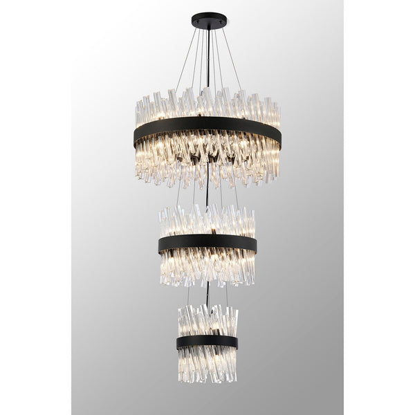 Kelly Three Tier Pendant 25cm, 40cm & 60cm Tiers in Satin Black & Clear Glass
