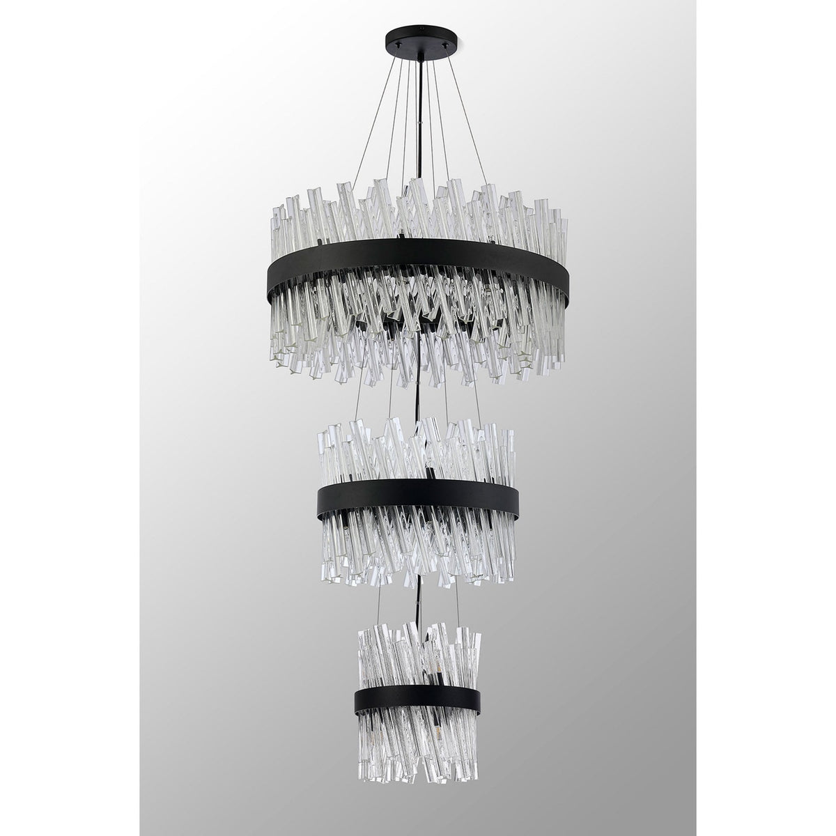 Kelly Three Tier Pendant 25cm, 40cm & 60cm Tiers in Satin Black & Clear Glass