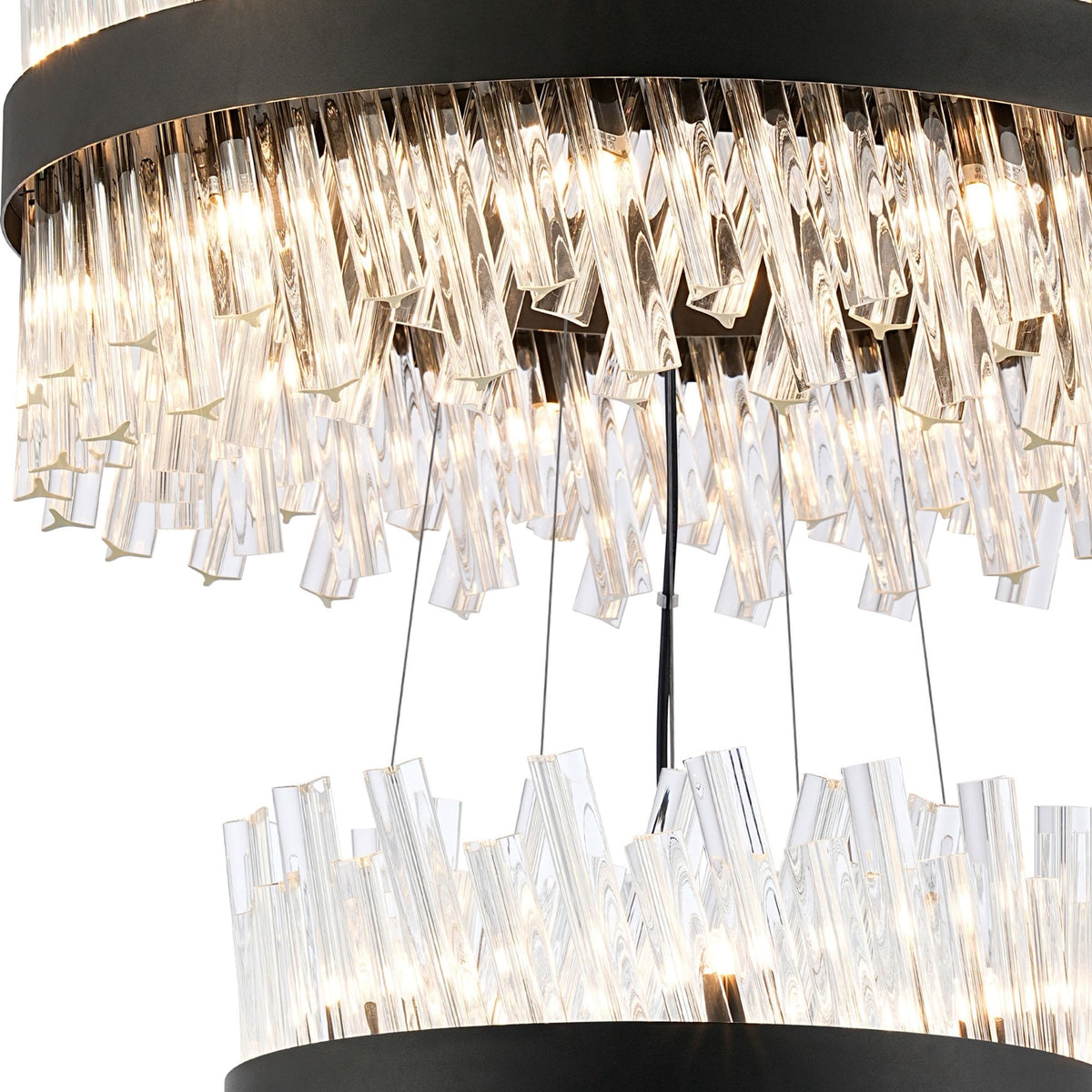 Kelly Three Tier Pendant 25cm, 40cm & 60cm Tiers in Satin Black & Clear Glass