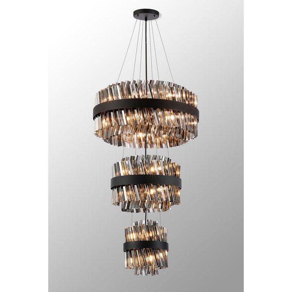 Kelly Three Tier Pendant 25cm, 40cm & 60cm Tiers in Satin Black & Smoke Glass