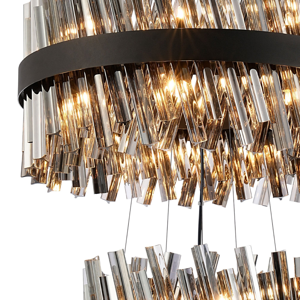 Kelly Three Tier Pendant 25cm, 40cm & 60cm Tiers in Satin Black & Smoke Glass