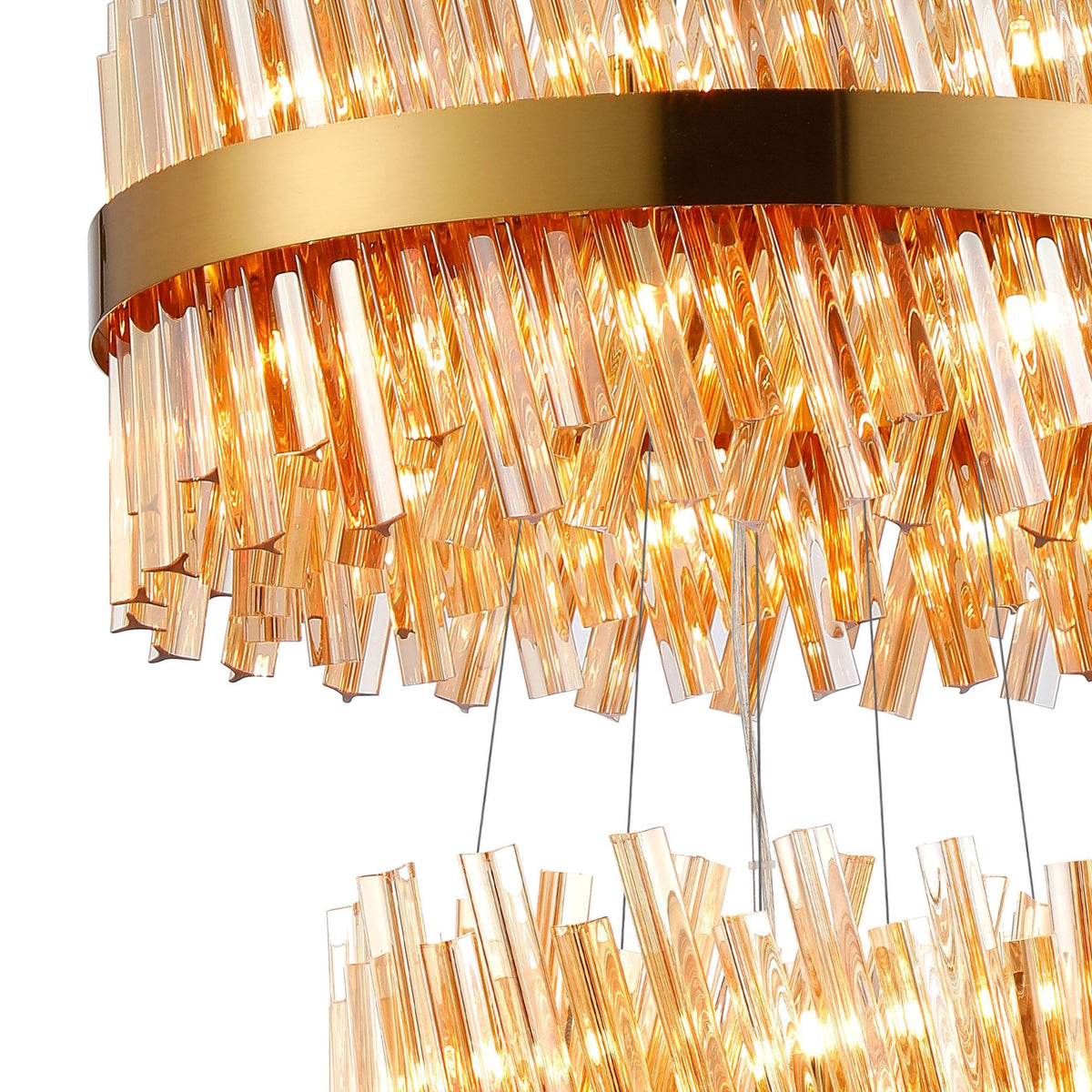 Kelly Three Tier Pendant 25cm, 40cm & 60cm Tiers in Brass & Amber Glass