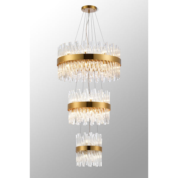 Kelly Three Tier Pendant 25cm, 40cm & 60cm Tiers in Brass & Clear Glass