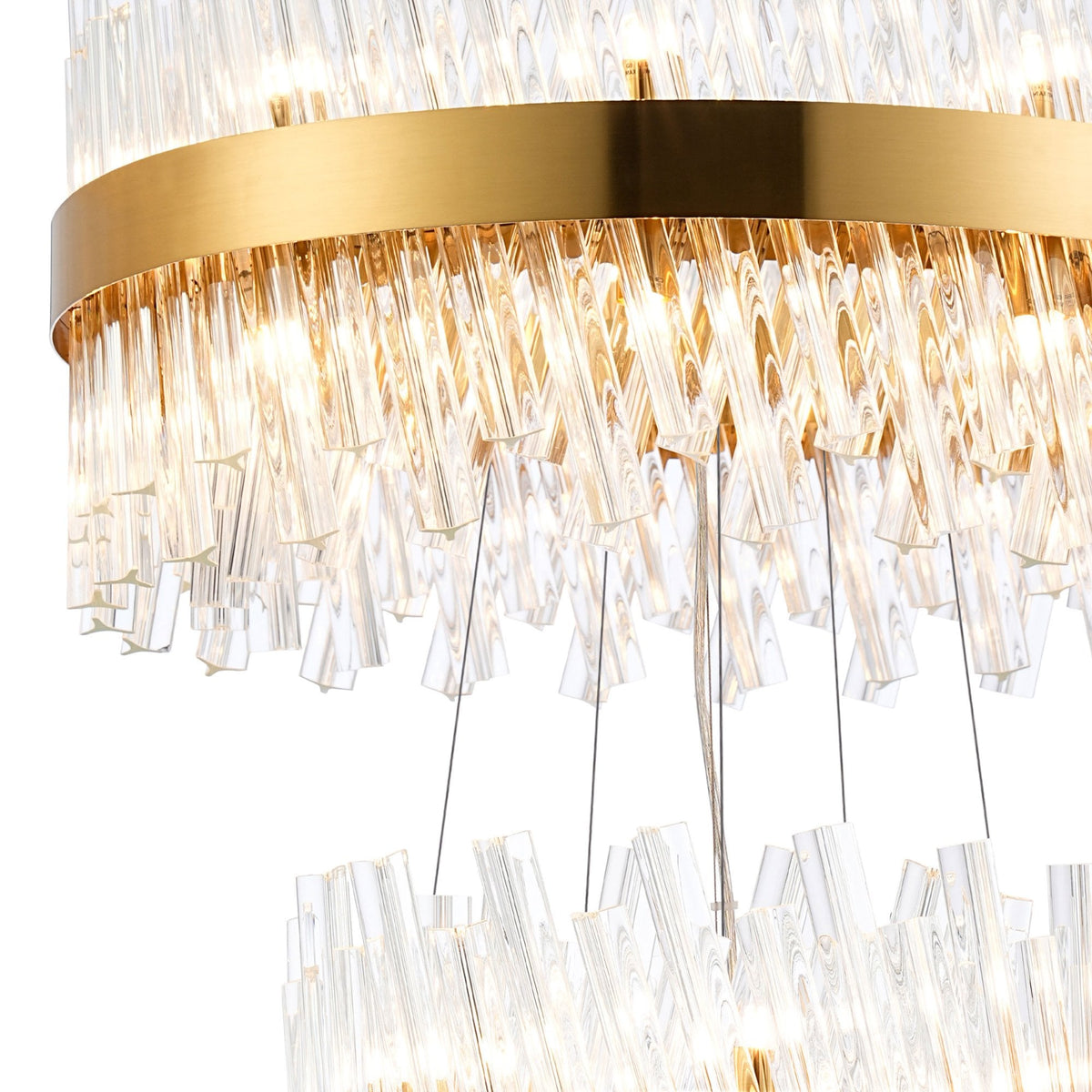 Kelly Three Tier Pendant 25cm, 40cm & 60cm Tiers in Brass & Clear Glass