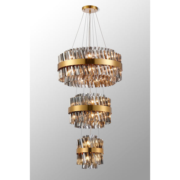 Kelly Three Tier Pendant 25cm, 40cm & 60cm Tiers in Brass & Smoke Glass