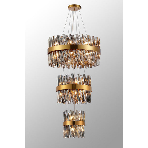 Kelly Three Tier Pendant 25cm, 40cm & 60cm Tiers in Brass & Smoke Glass