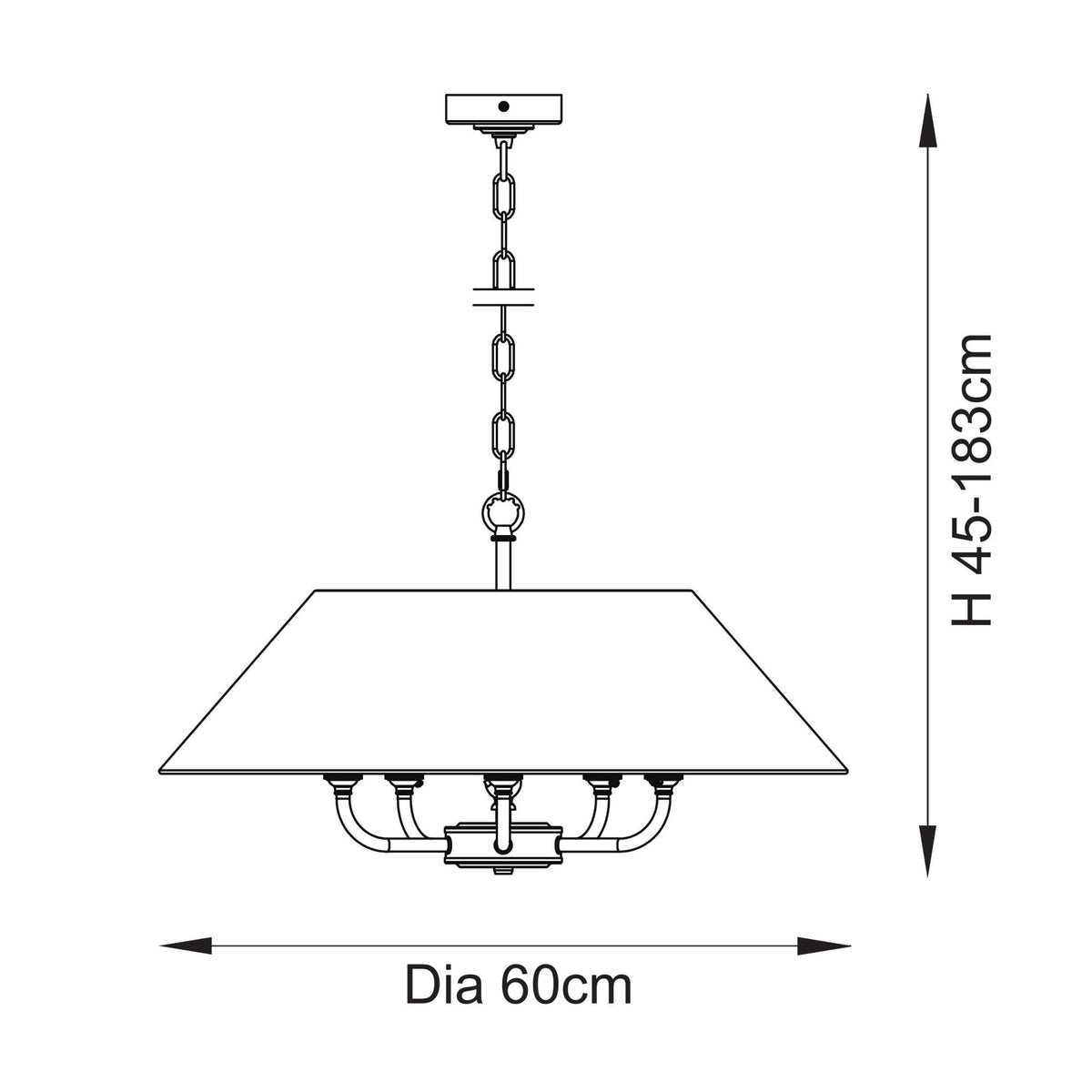 Lille Five Light Pendant in Matt Black with Tapered Natural Linen Shade