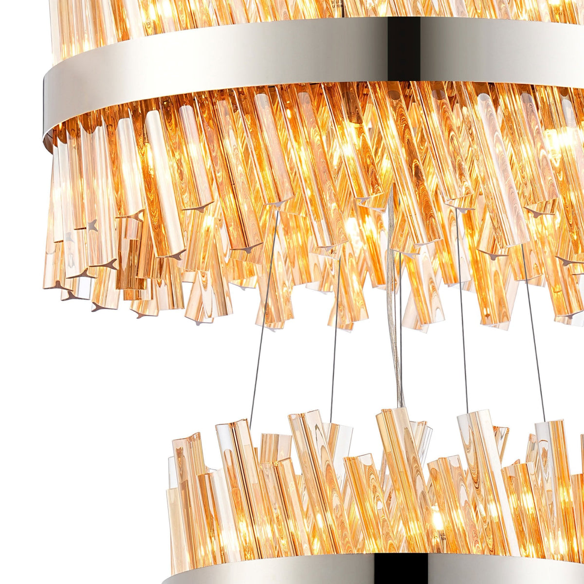 Kelly Three Tier Pendant 25cm, 40cm & 60cm Tiers in Polished Nickel & Amber Glass