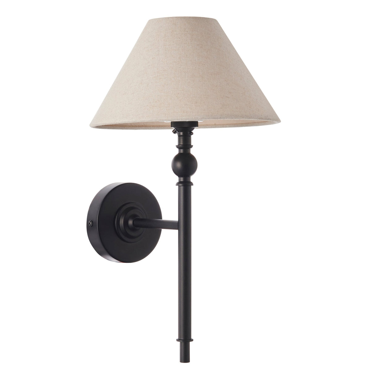 Lille Wall Light in Matt Black with Tapered Natural Linen Shade