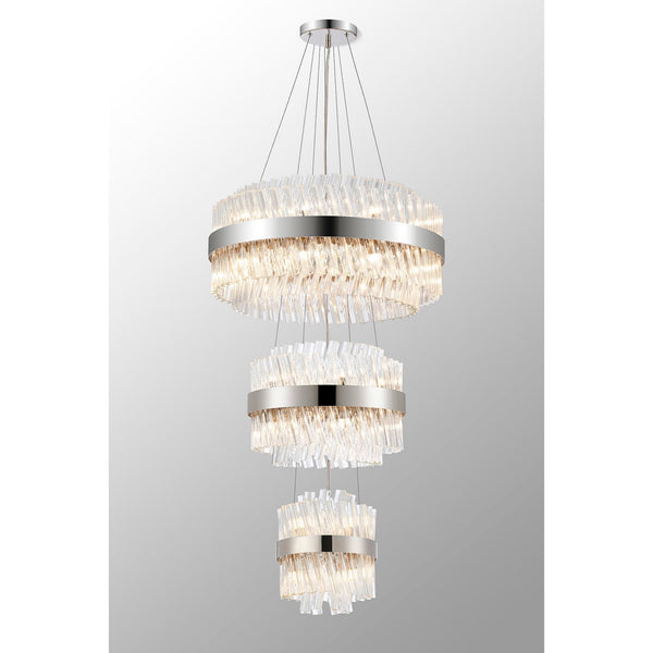 Kelly Three Tier Pendant 25cm, 40cm & 60cm Tiers in Polished Nickel & Clear Glass