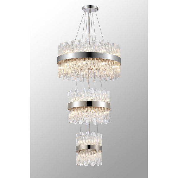 Kelly Three Tier Pendant 25cm, 40cm & 60cm Tiers in Polished Nickel & Clear Glass