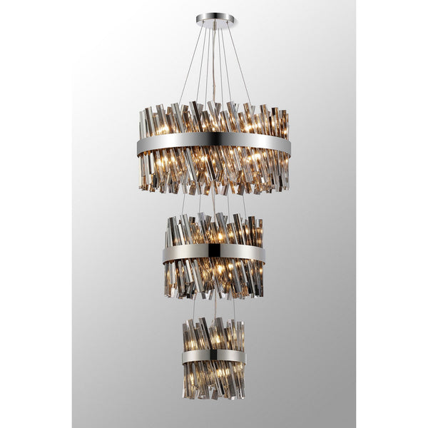 Kelly Three Tier Pendant 25cm, 40cm & 60cm Tiers in Polished Nickel & Smoke Glass