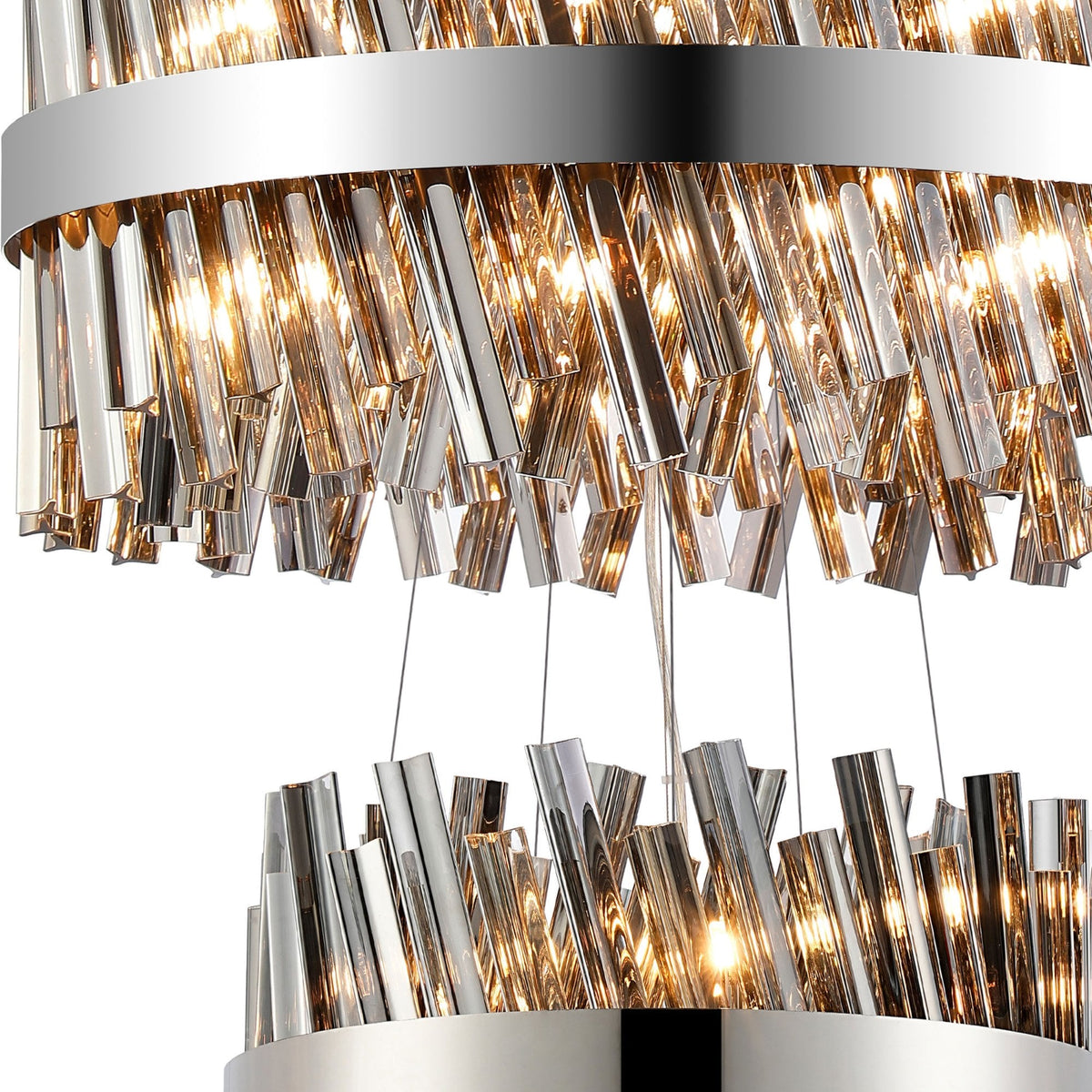 Kelly Three Tier Pendant 25cm, 40cm & 60cm Tiers in Polished Nickel & Smoke Glass