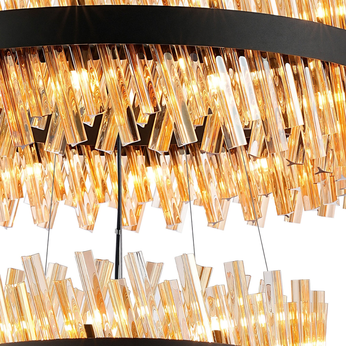 Kelly Three Tier Pendant 40cm, 60cm & 80cm Tiers in Satin Black & Amber Glass