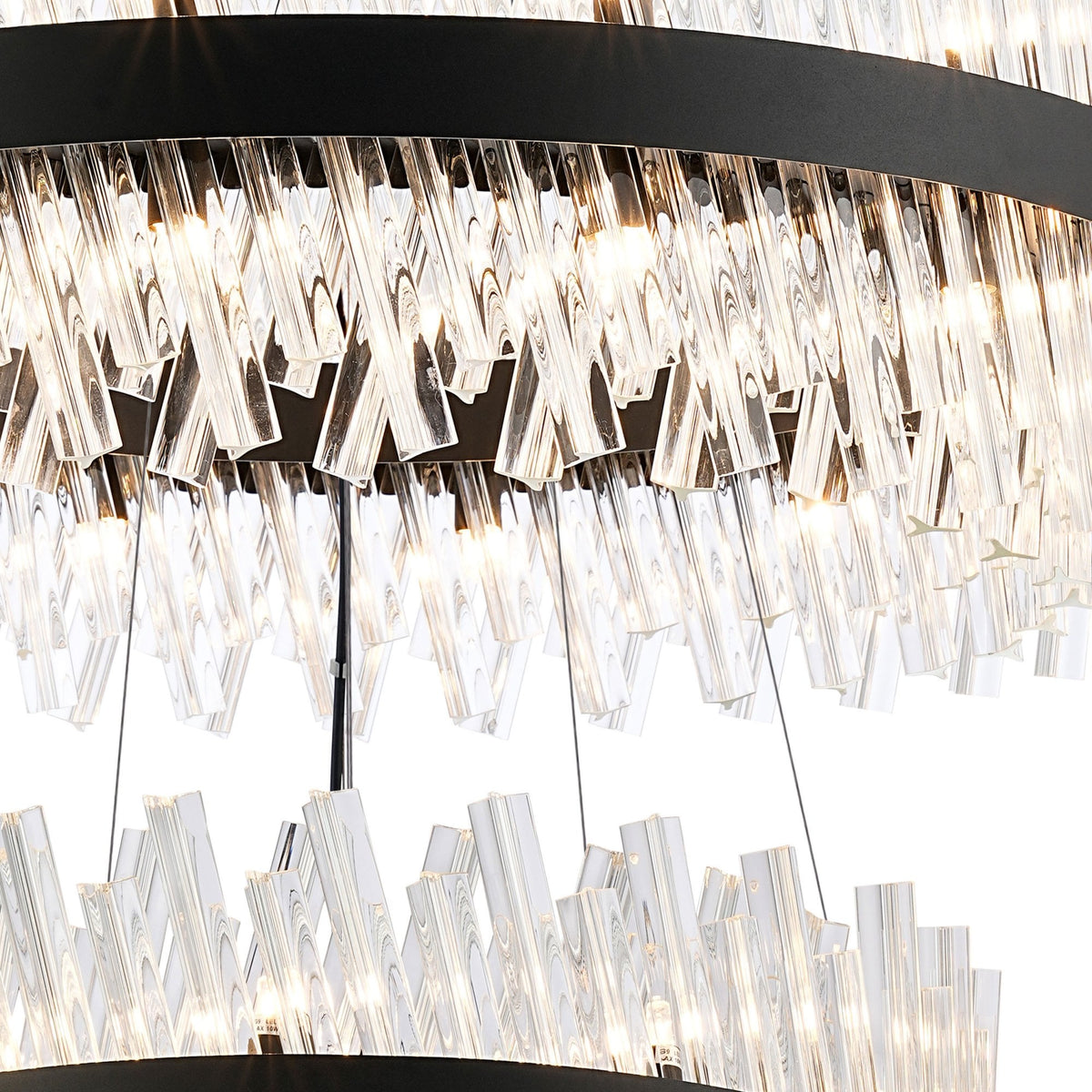 Kelly Three Tier Pendant 40cm, 60cm & 80cm Tiers in Satin Black & Clear Glass